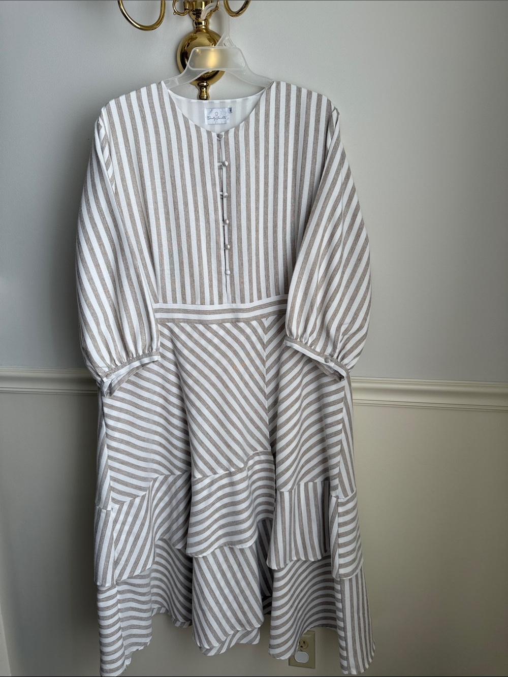 Dainty Jewells Beige & White Striped Tiered Dress